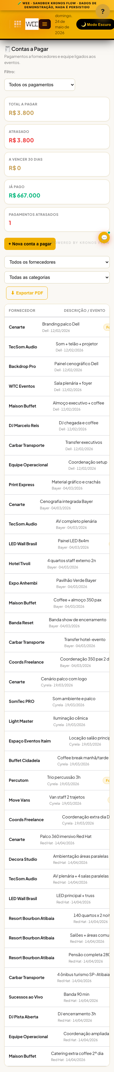 Tela Contas a pagar, visão mobile