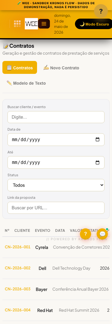 Tela Contratos, visão mobile