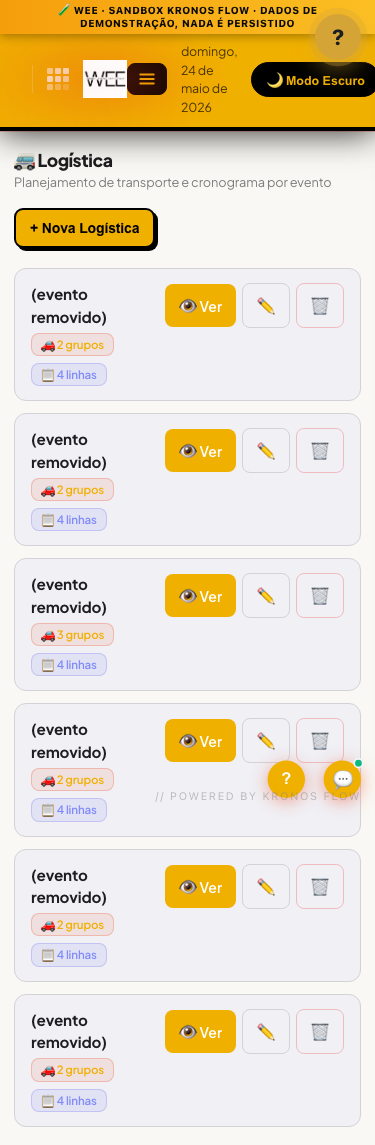 Tela Logística, visão mobile