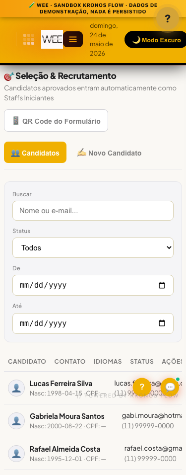 Tela Seleção e recrutamento, visão mobile